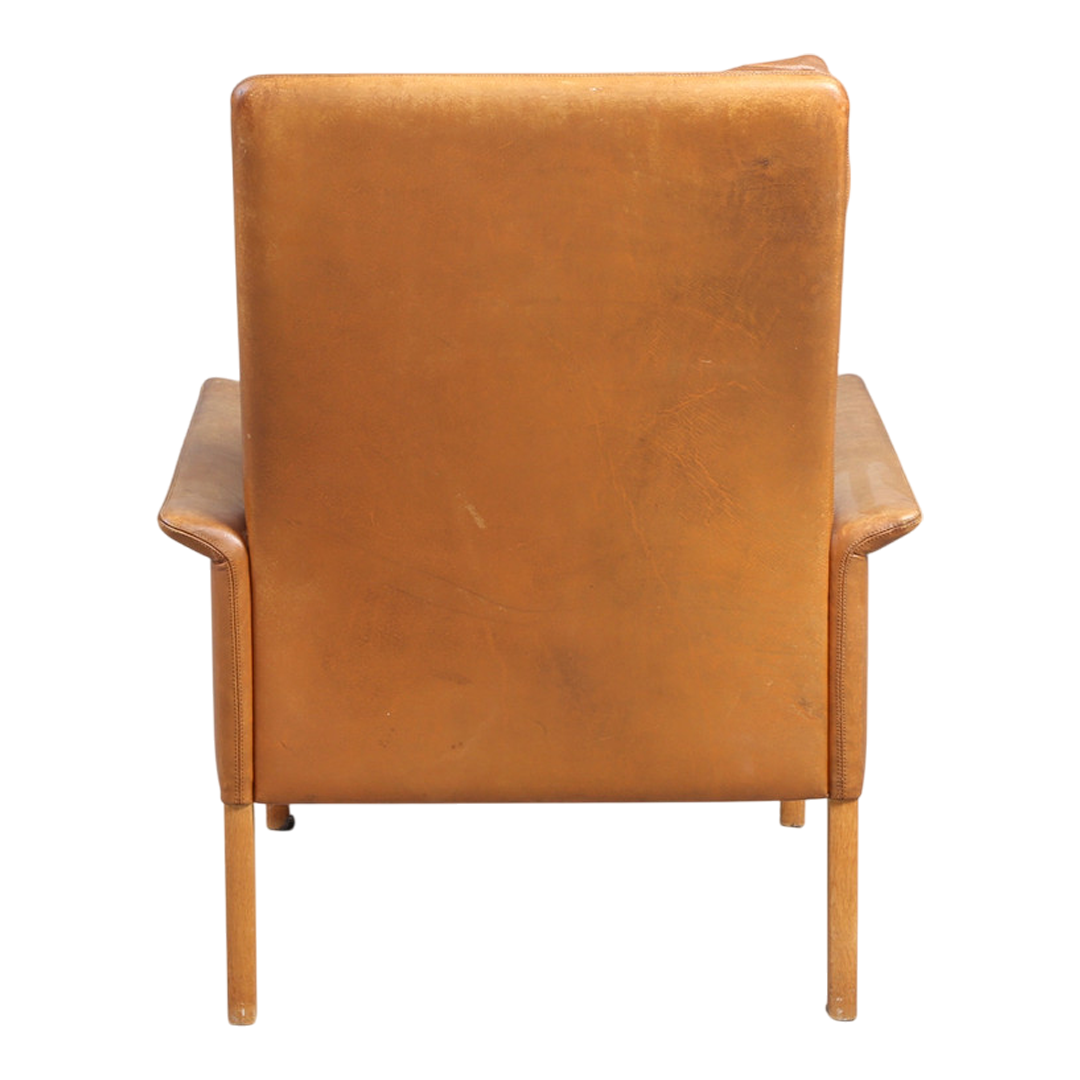 1960s Hans Olsen : tallback cognac leather armchair, CS Møbler