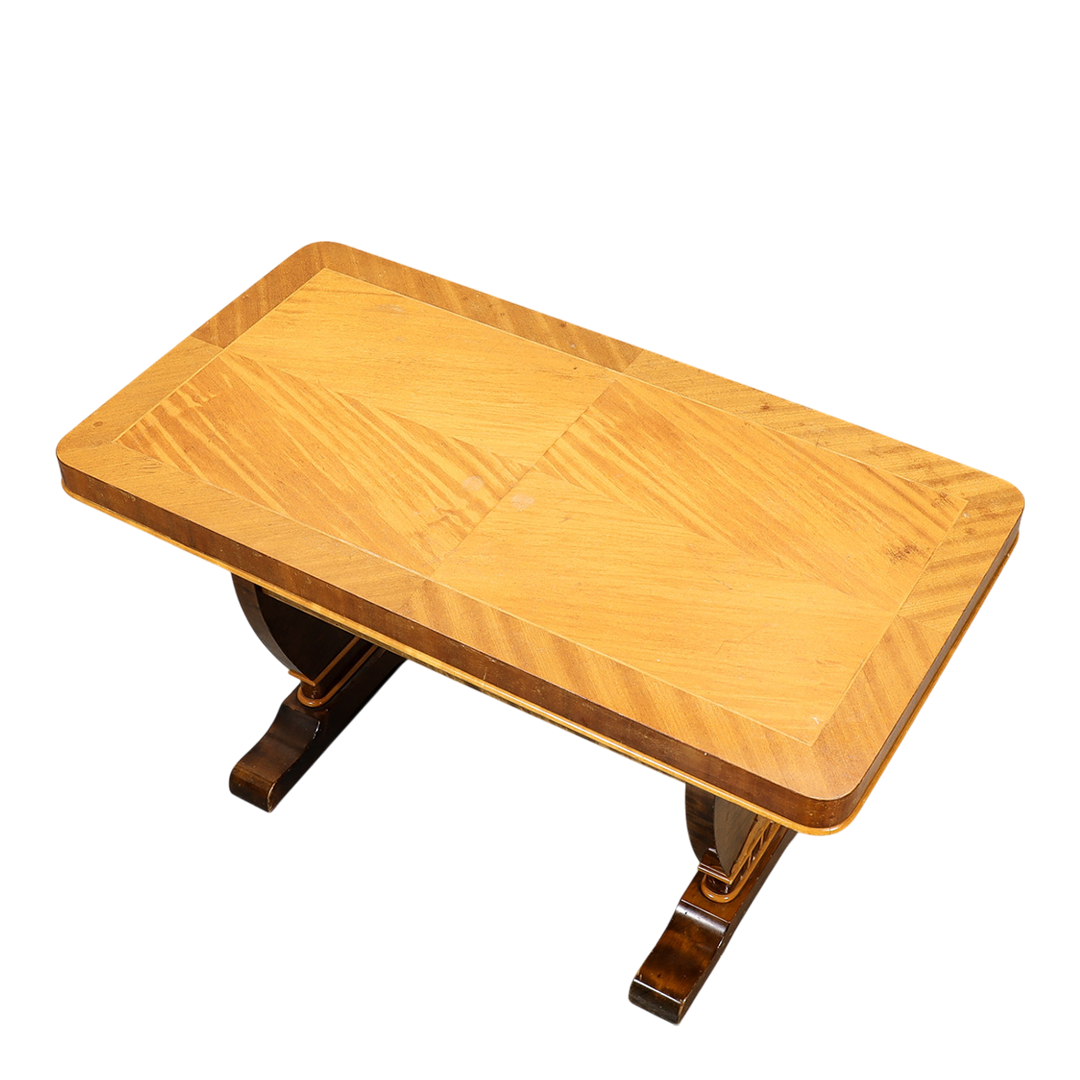 1930s Continental : birchwood lyre-form side table, applied decor