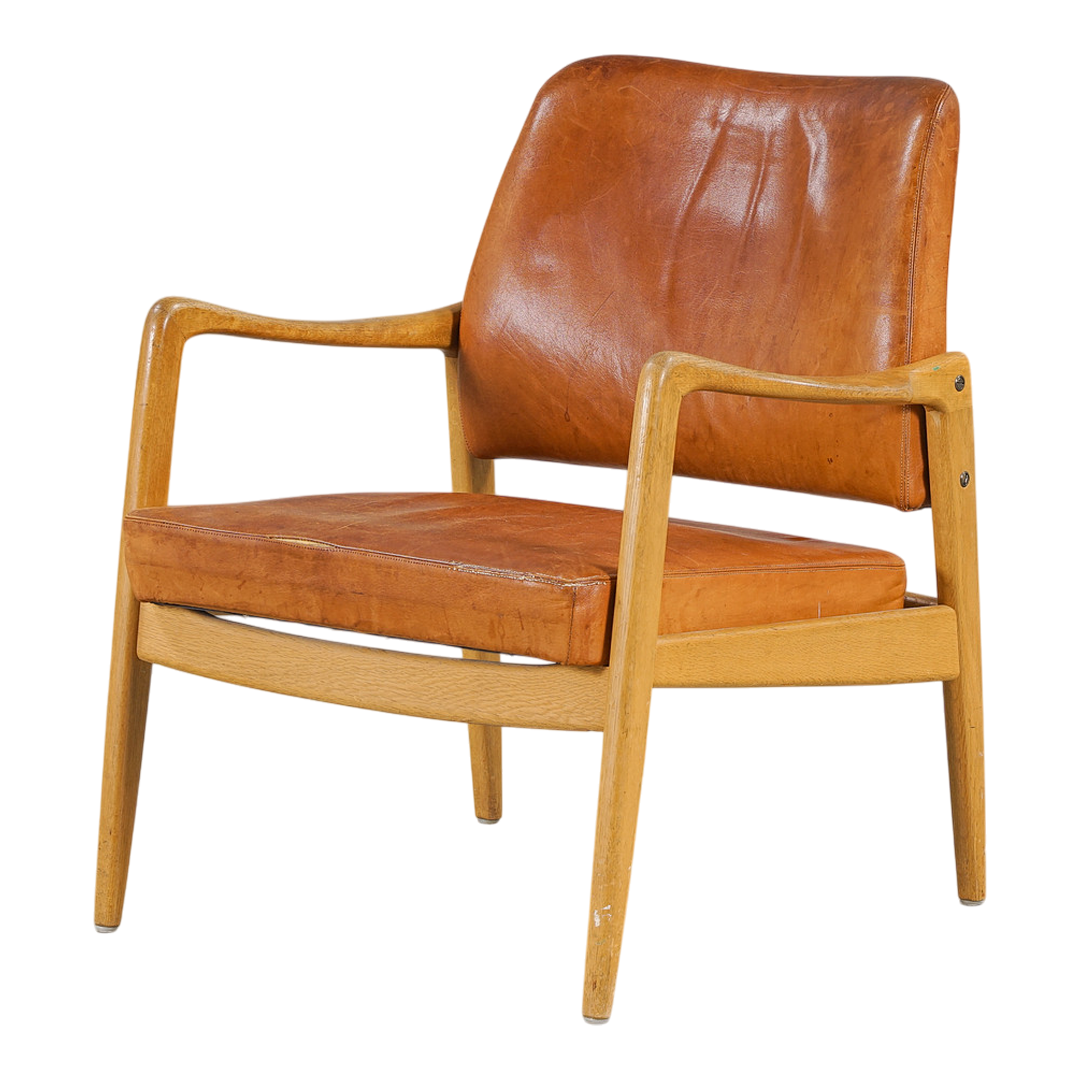1960s OPE Möbler : beechwood and leather armchair, Sweden