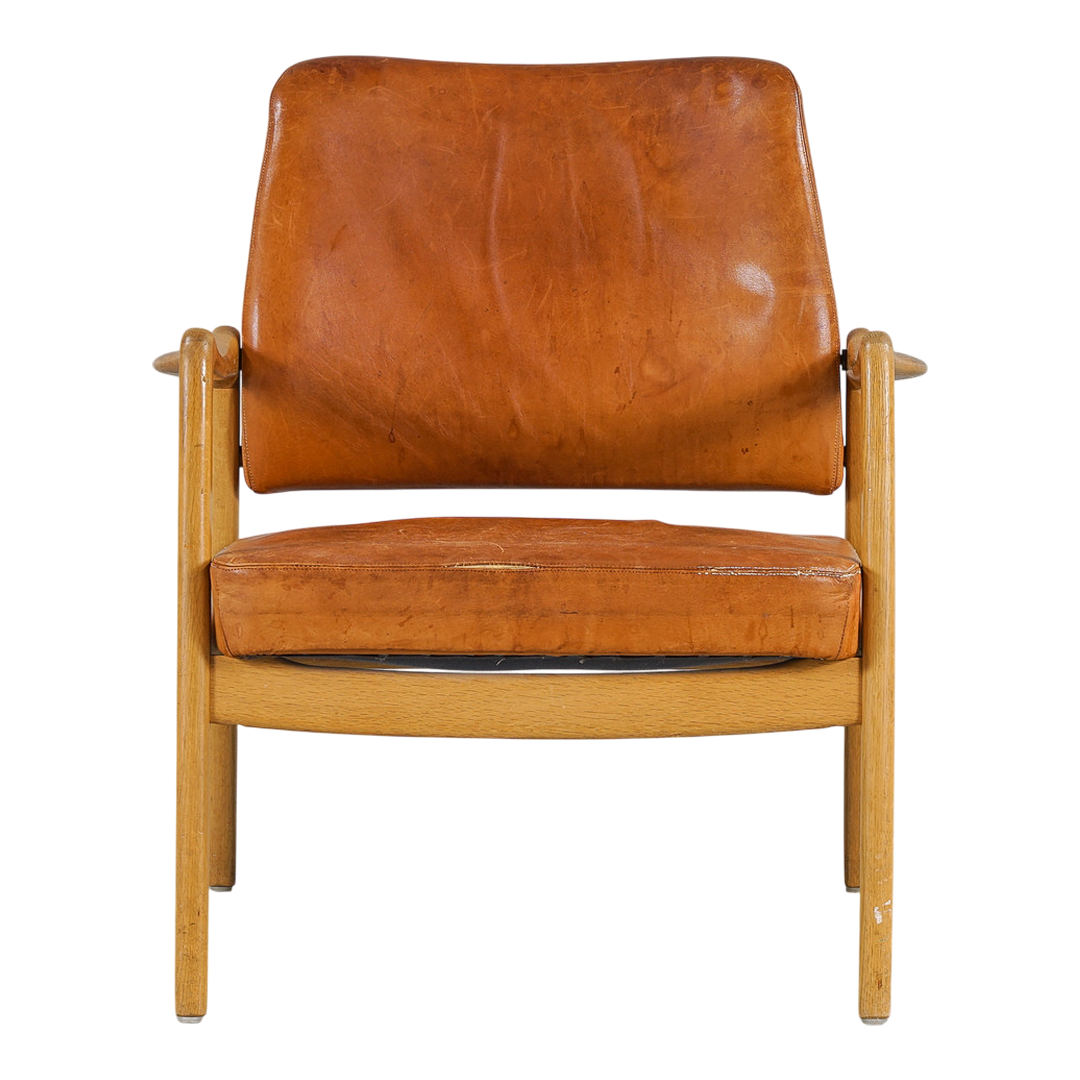 1960s OPE Möbler : beechwood and leather armchair, Sweden