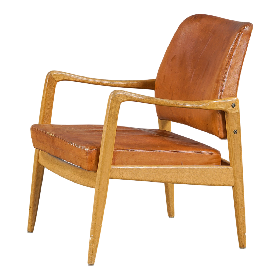 1960s OPE Möbler : beechwood and leather armchair, Sweden