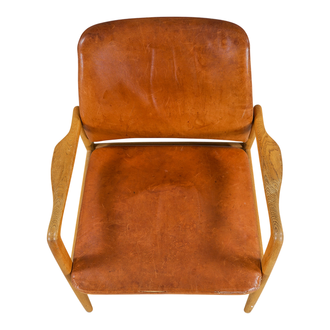 1960s OPE Möbler : beechwood and leather armchair, Sweden