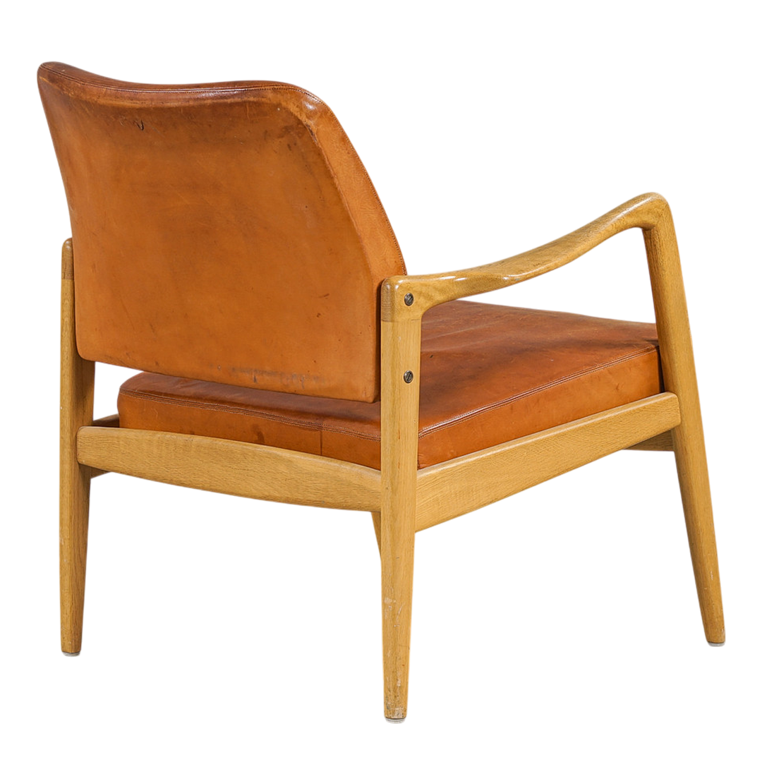 1960s OPE Möbler : beechwood and leather armchair, Sweden