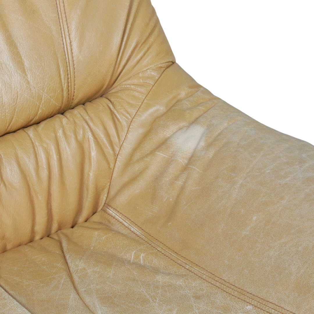 1960s Maison Regain : oak & leather Provençal brutalist lounge chair