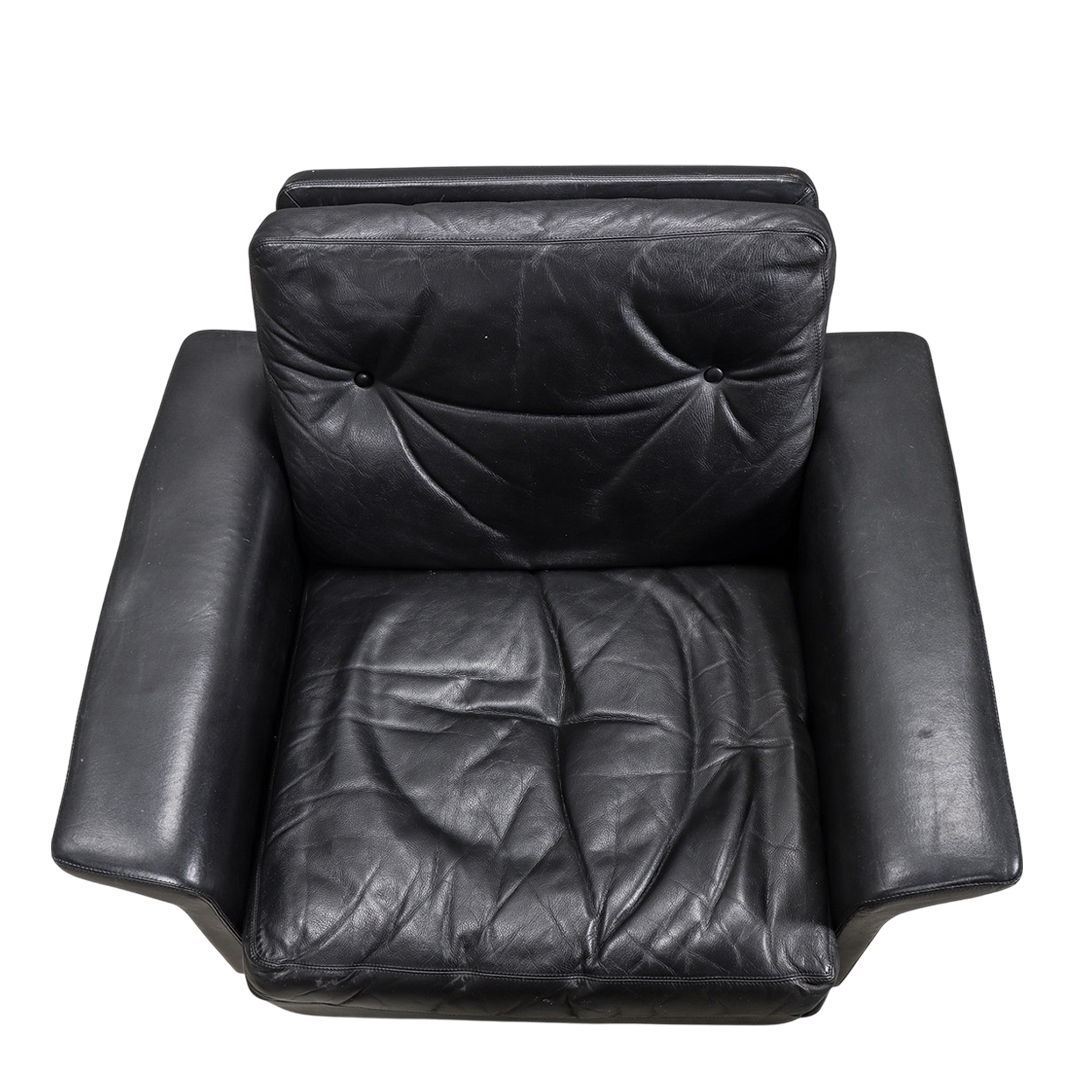 1960s Hans Olsen : black leather low lounge chair, CS Møbler