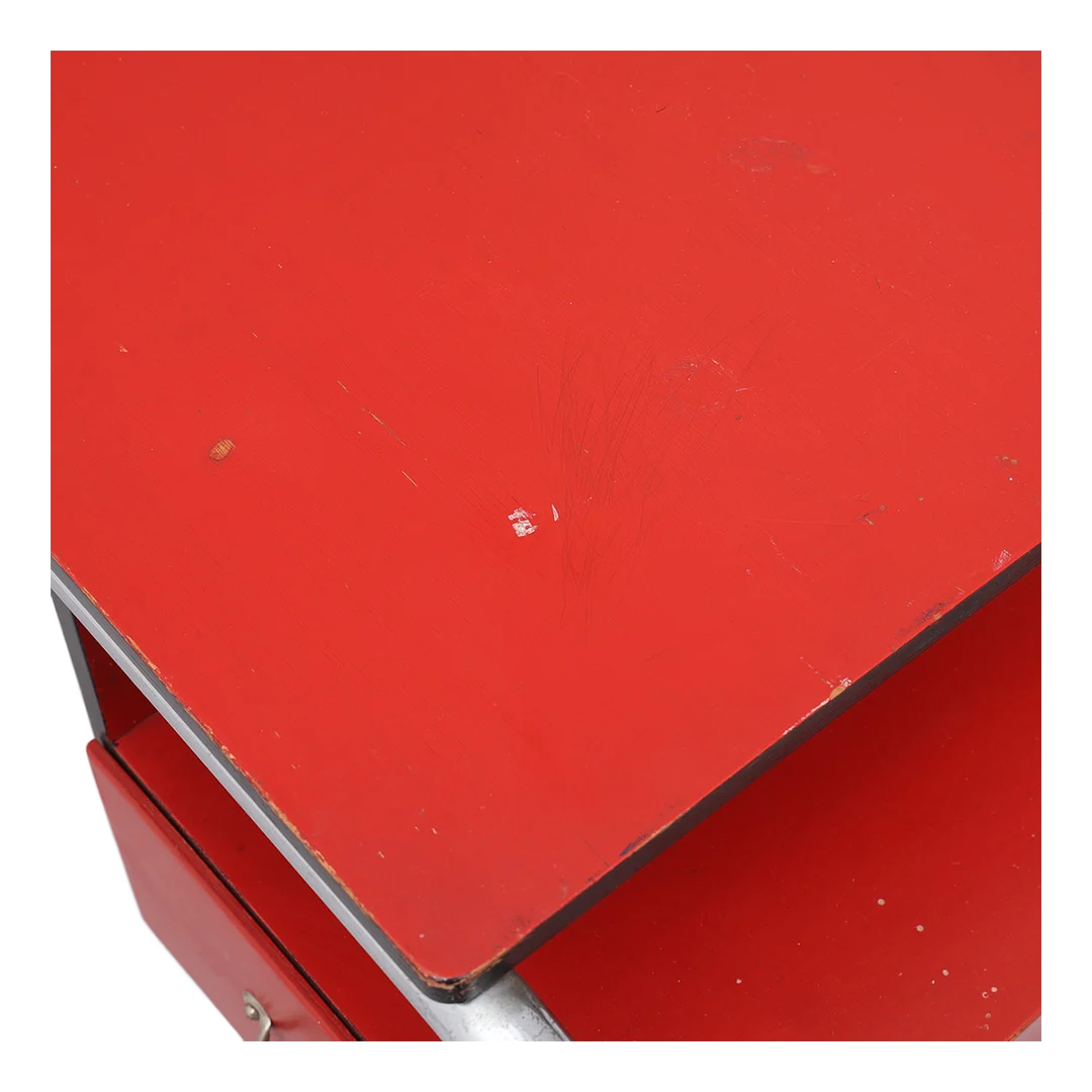 1930s Bauhaus : red painted dressing table in chrome w/mirror