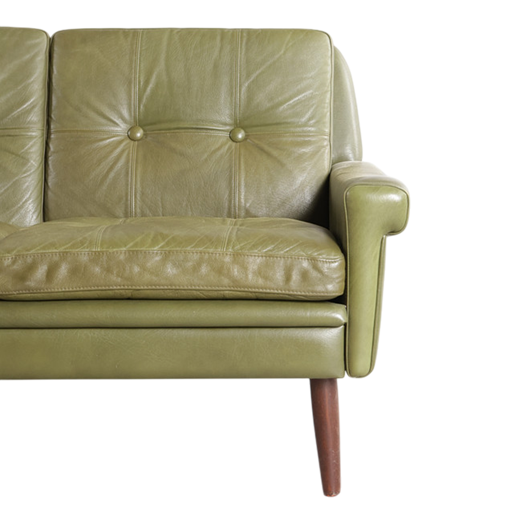 1960s Svend Skipper : 3-seat avocado green leather sofa, Denmark