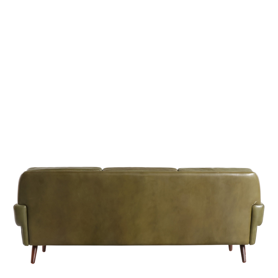 1960s Svend Skipper : 3-seat avocado green leather sofa, Denmark