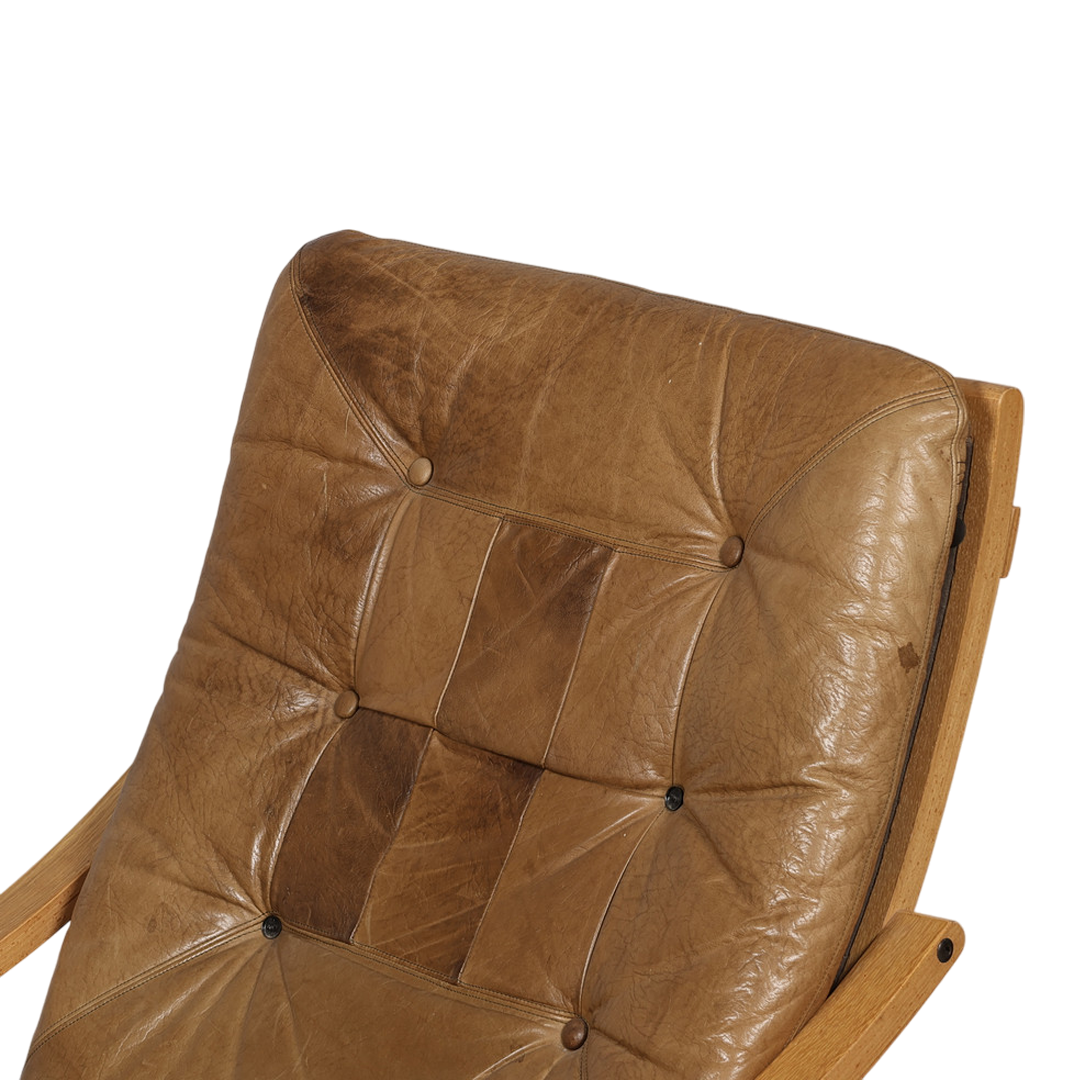 1970s West German : patchwork leather & bentwood armchair
