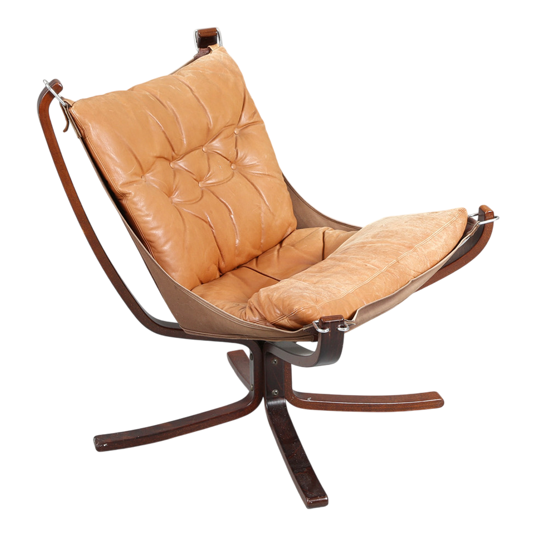 1970s Sigurd Ressell : light leather "Falcon" lounge chair, Norway