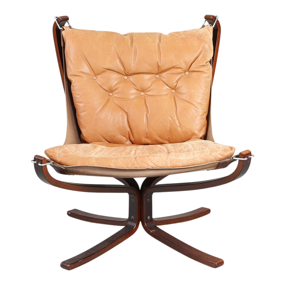 1970s Sigurd Ressell : light leather "Falcon" lounge chair, Norway