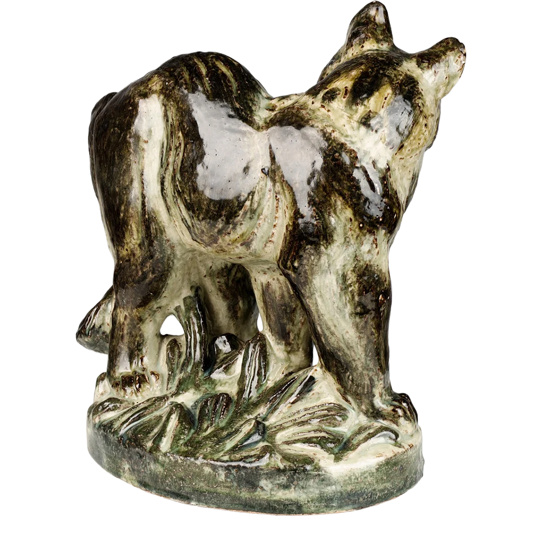 1963 Knud Kyhn : large green Sung glazed ceramic Cat, Denmark