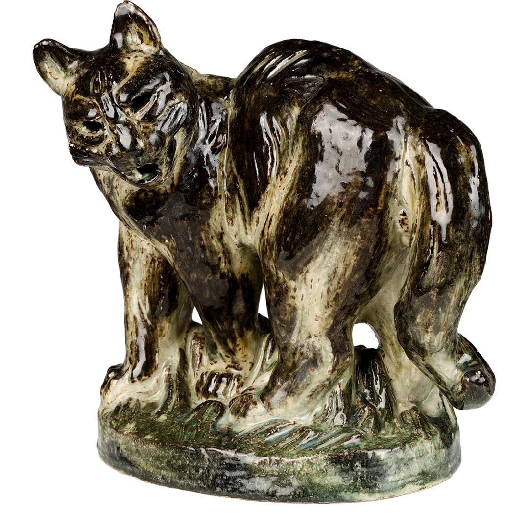 1963 Knud Kyhn : large green Sung glazed ceramic Cat, Denmark
