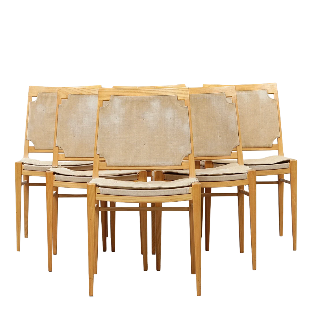 1950s Bruno Mathsson : set six Model 401 oak & canvas dining chairs