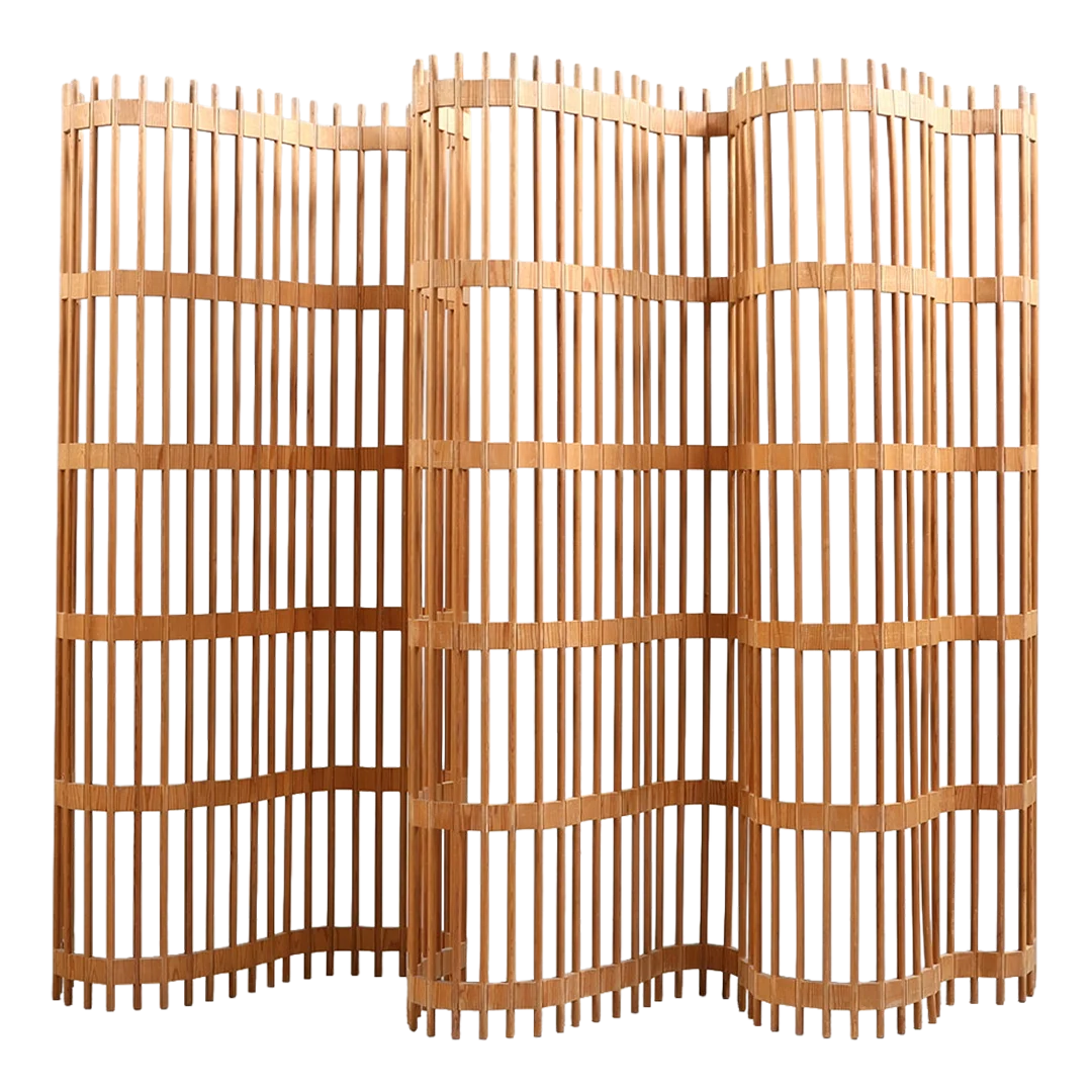 1950s Swedish : multi-panel 10' folding screen in light beechwood