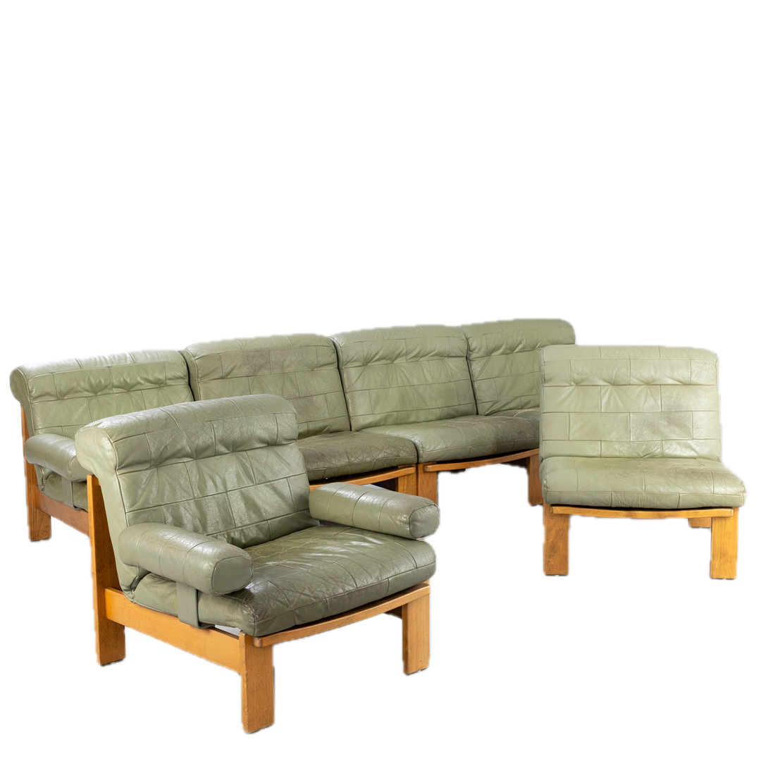 1970s Rolf Benz : modular light sage green leather lounge seating