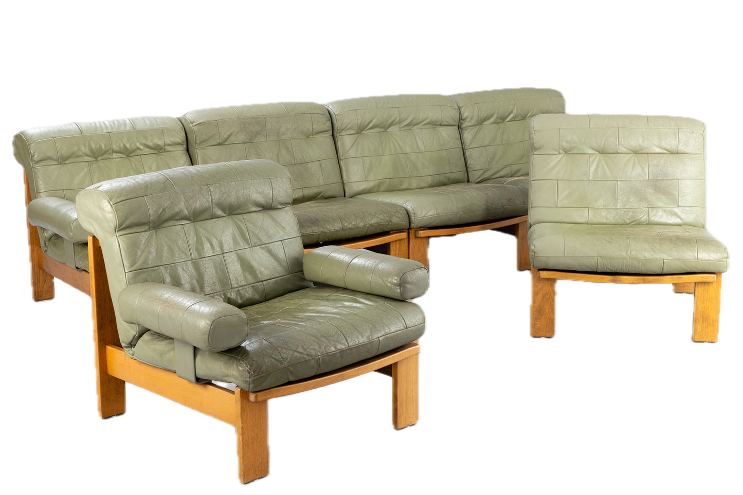 1970s Rolf Benz : modular light sage green leather lounge seating