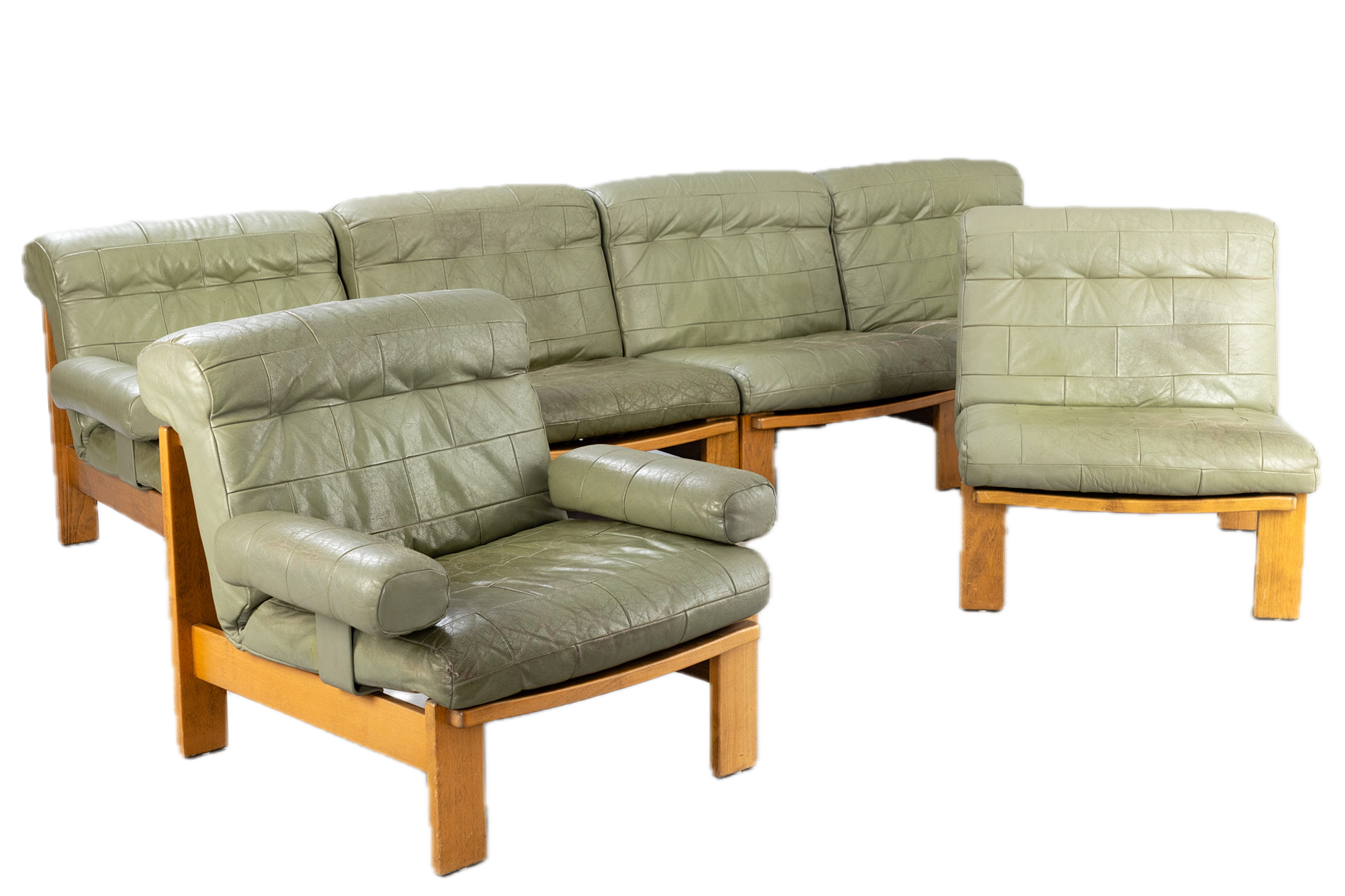 1970s Rolf Benz : modular light sage green leather lounge seating