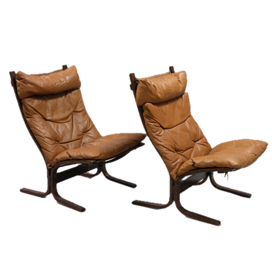 1965 Ingmar Relling : brown leather "Siesta" lounge + ottoman, Norway