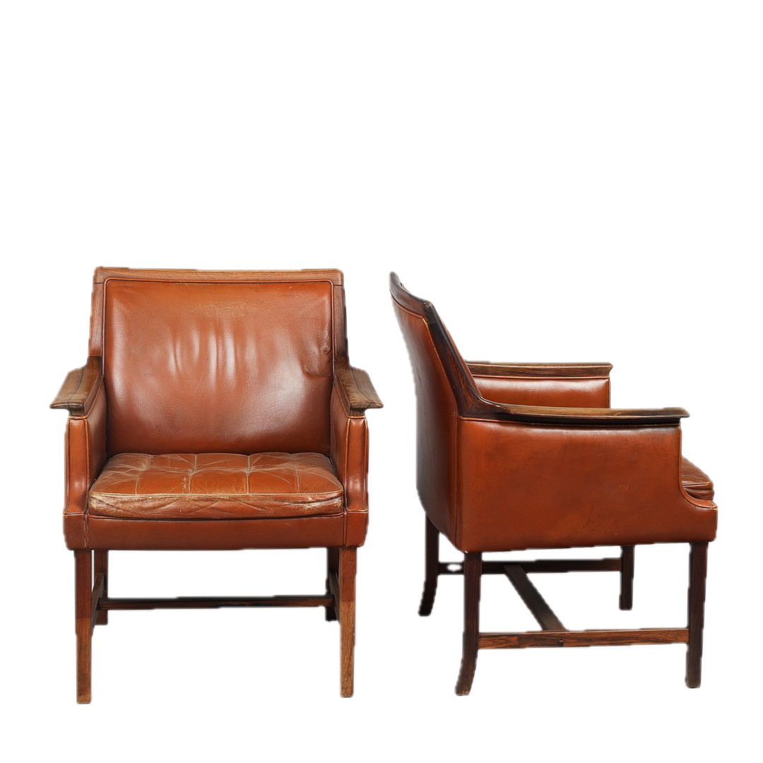 1965 Torbjörn Afdal : brown leather & rosewood "Minerva" armchair,