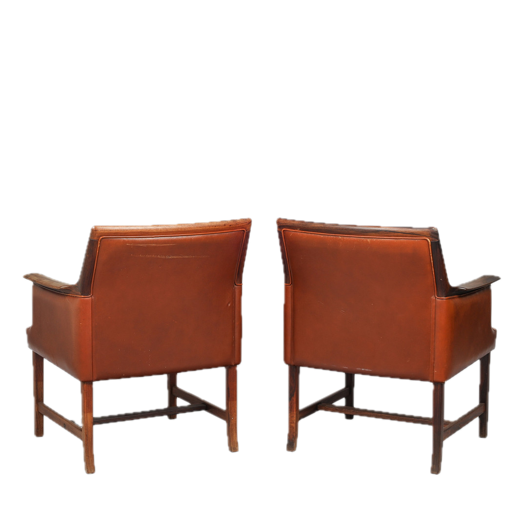1965 Torbjörn Afdal : brown leather & rosewood "Minerva" armchair,