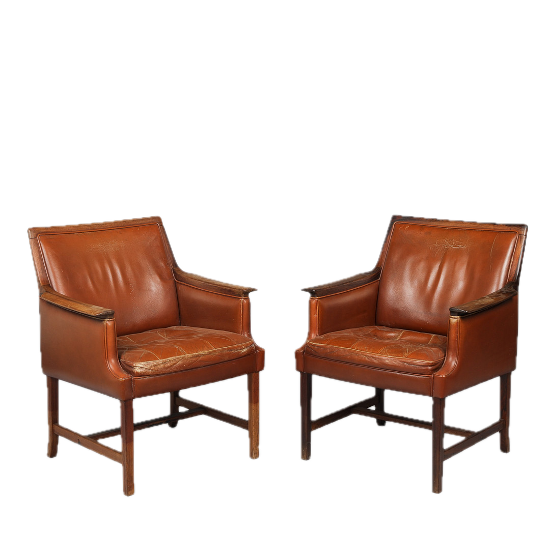 1965 Torbjörn Afdal : brown leather & rosewood "Minerva" armchair,
