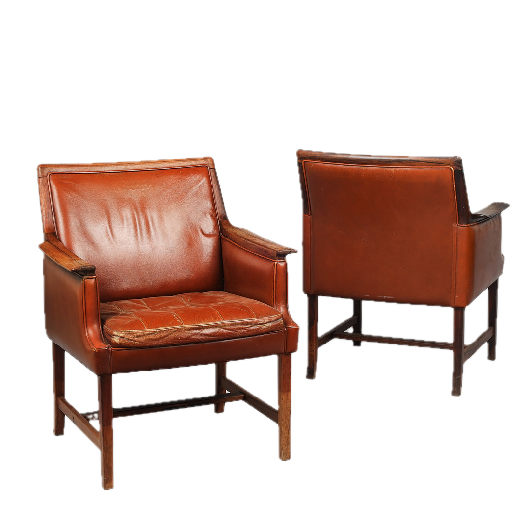 1965 Torbjörn Afdal : brown leather & rosewood "Minerva" armchair,