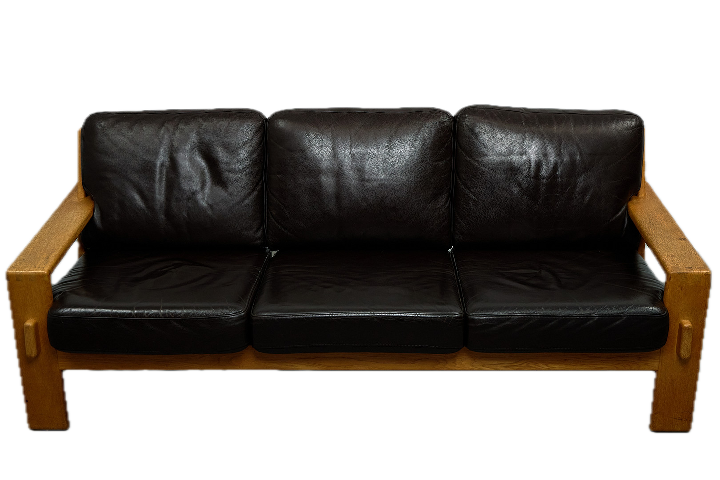 1970s Esko Pajamies : 3-seat black leather "Bonanza" sofa, Finaland