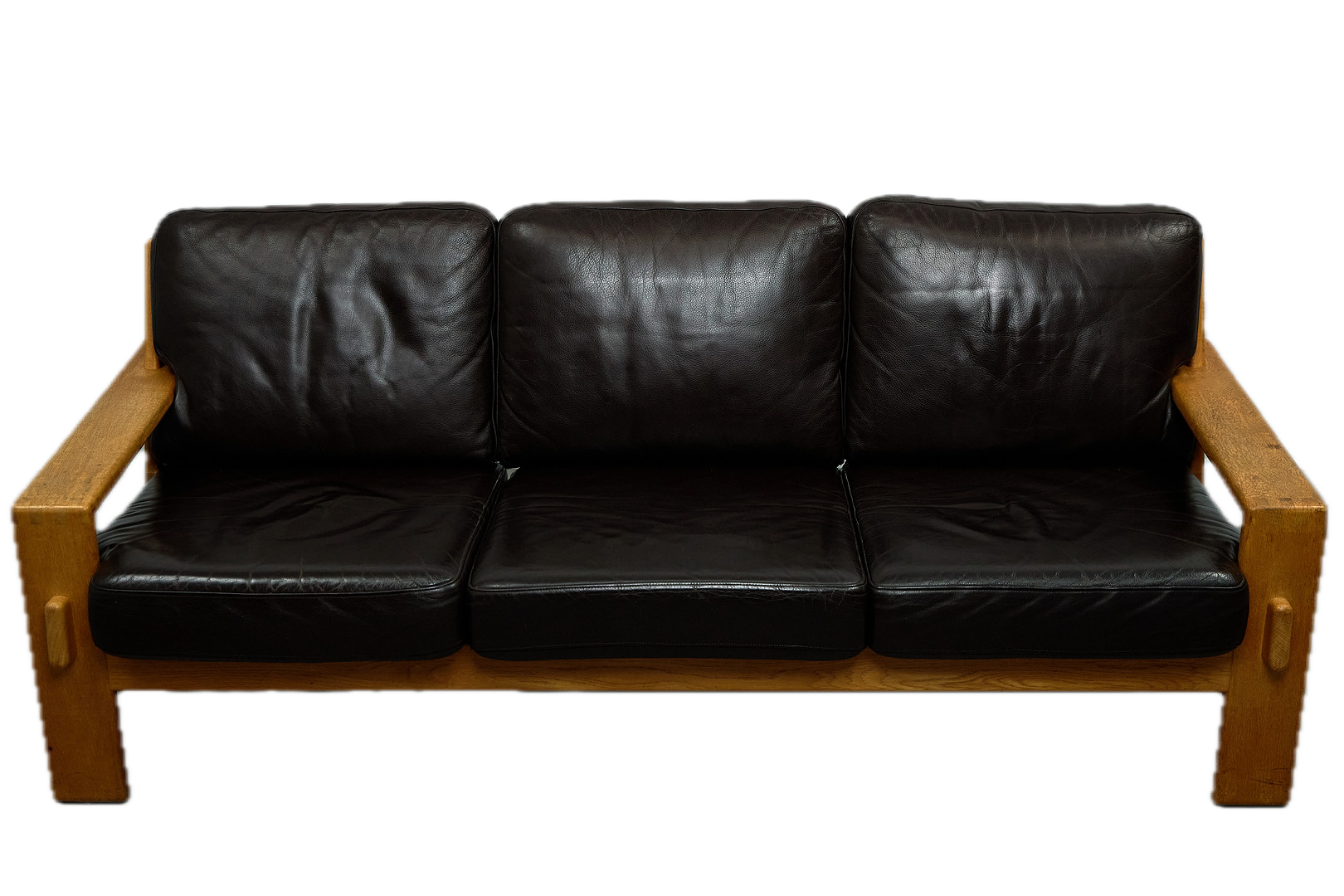 1970s Esko Pajamies : 3-seat black leather "Bonanza" sofa, Finaland