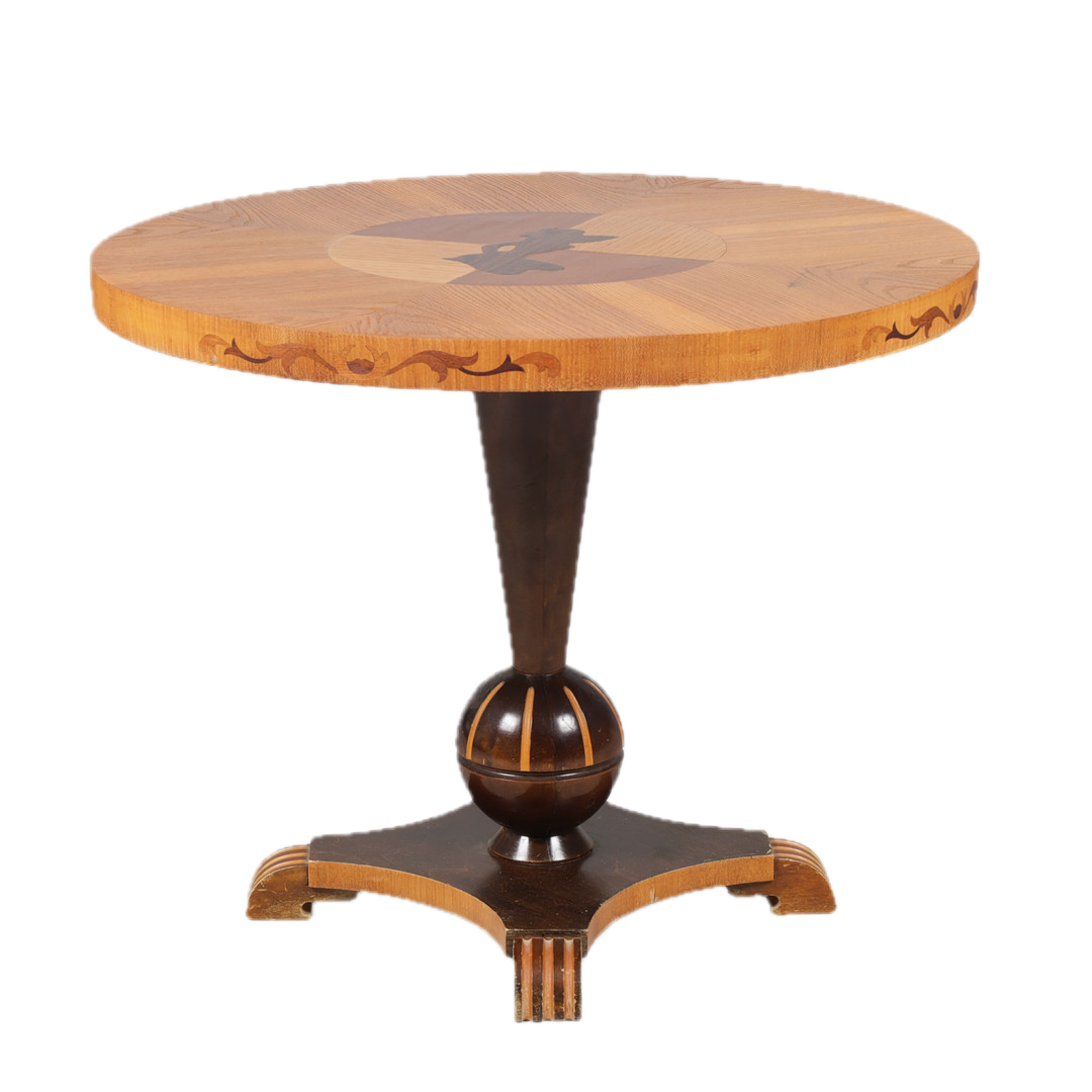 1930s Swedish Grace : 30" circular pedestal table with inset female silhouette