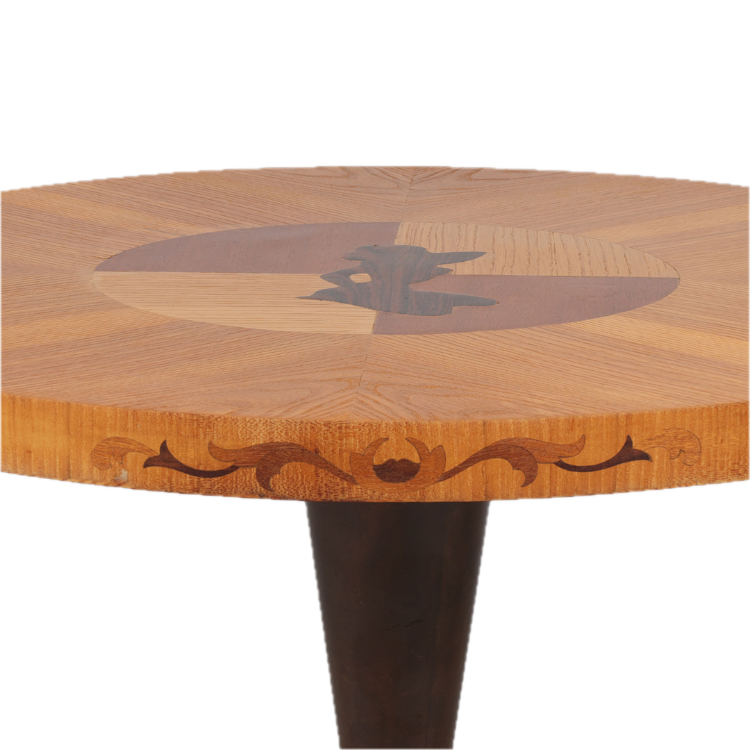 1930s Swedish Grace : 30" circular pedestal table with inset female silhouette