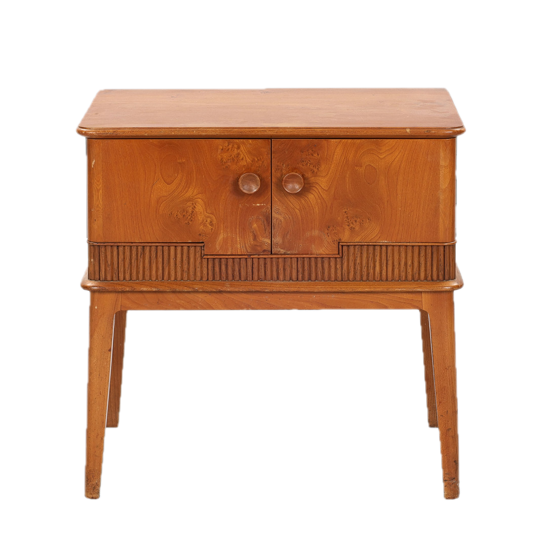 1950s Danish : small bed table in elmwood w/reeded front detail