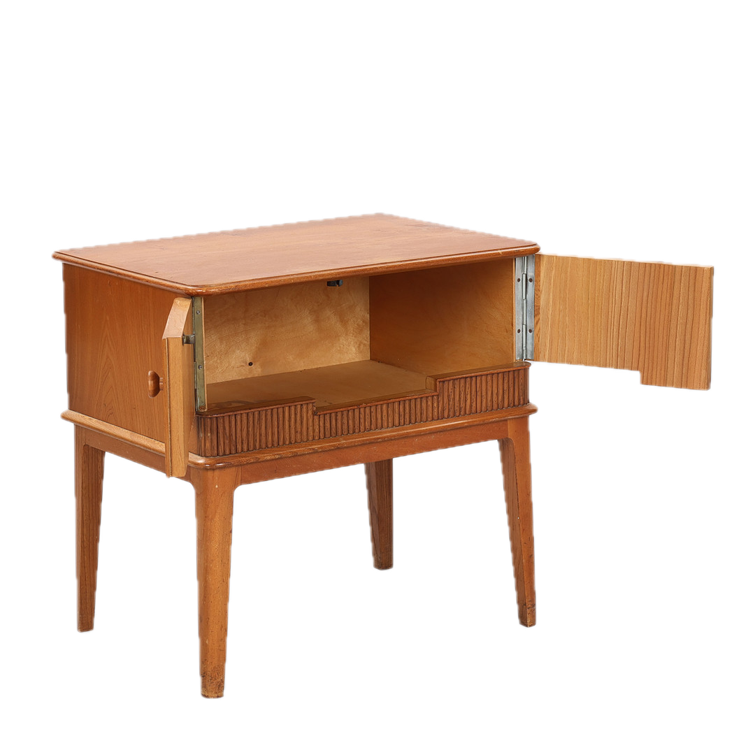 1950s Danish : small bed table in elmwood w/reeded front detail