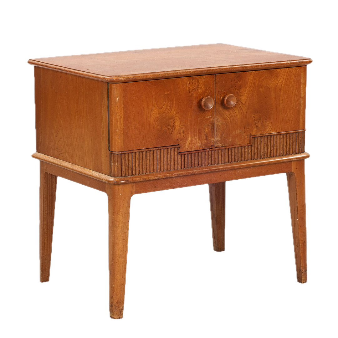 1950s Danish : small bed table in elmwood w/reeded front detail