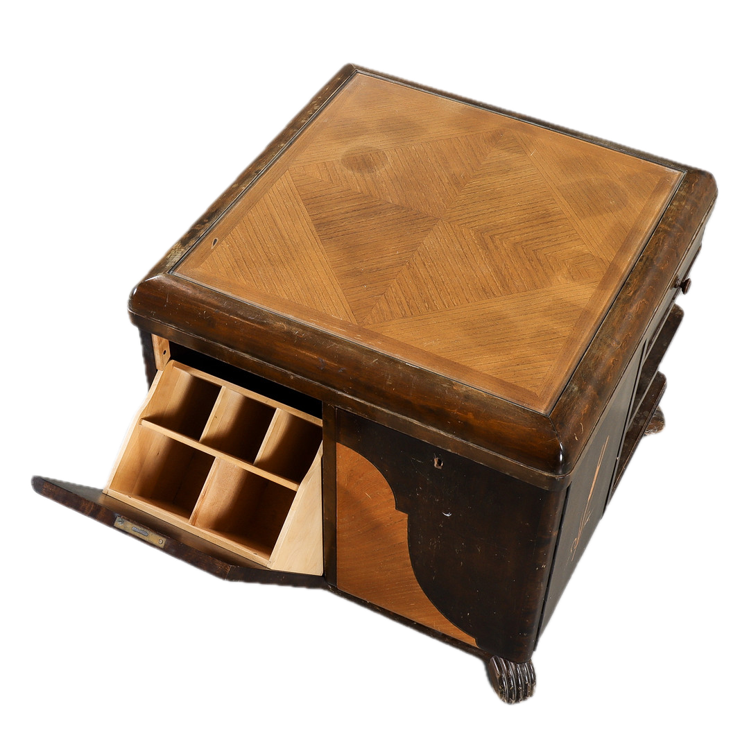 1930s Swedish : small contrasting birchwood smoking table w/intarsia