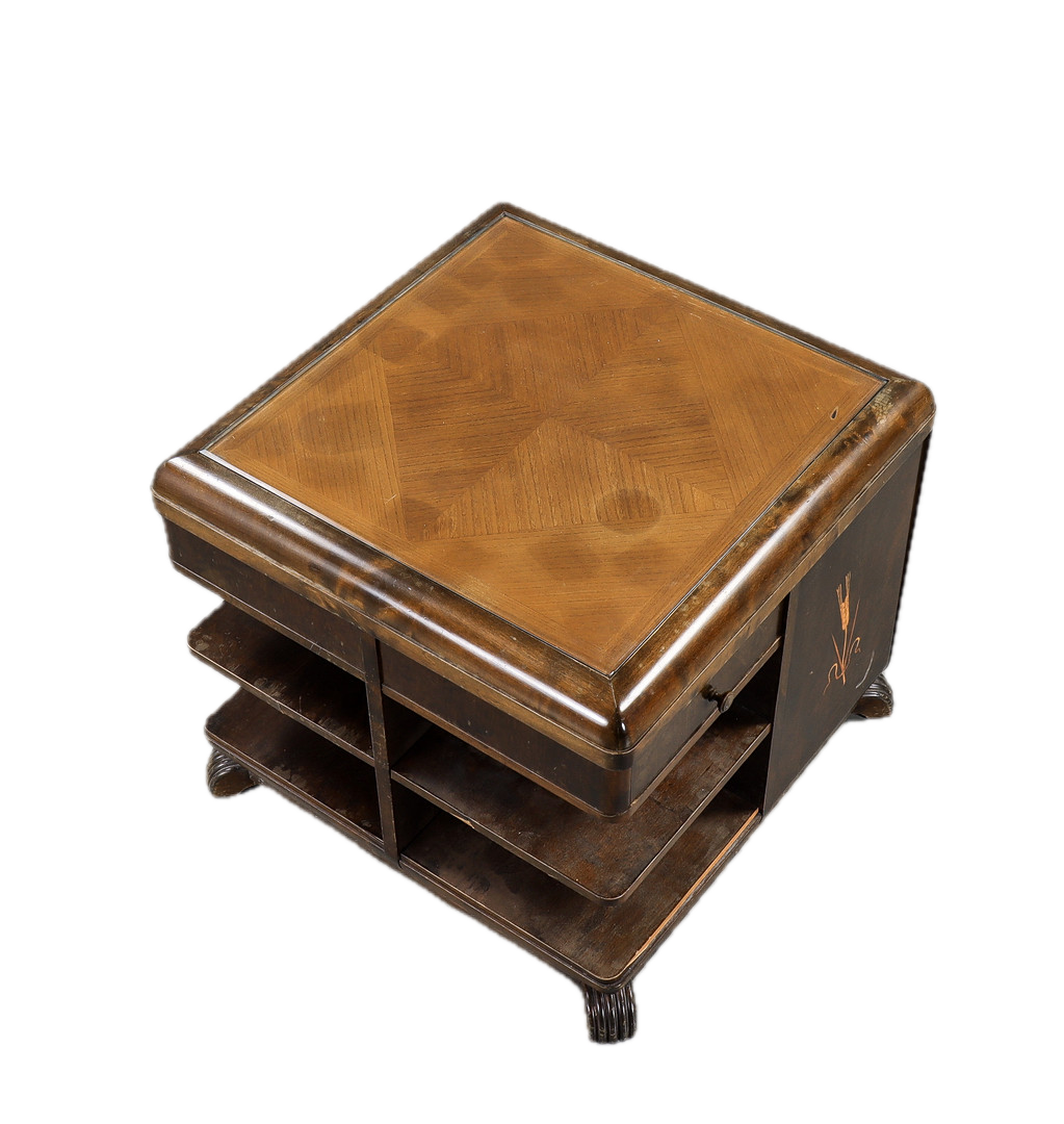1930s Swedish : small contrasting birchwood smoking table w/intarsia