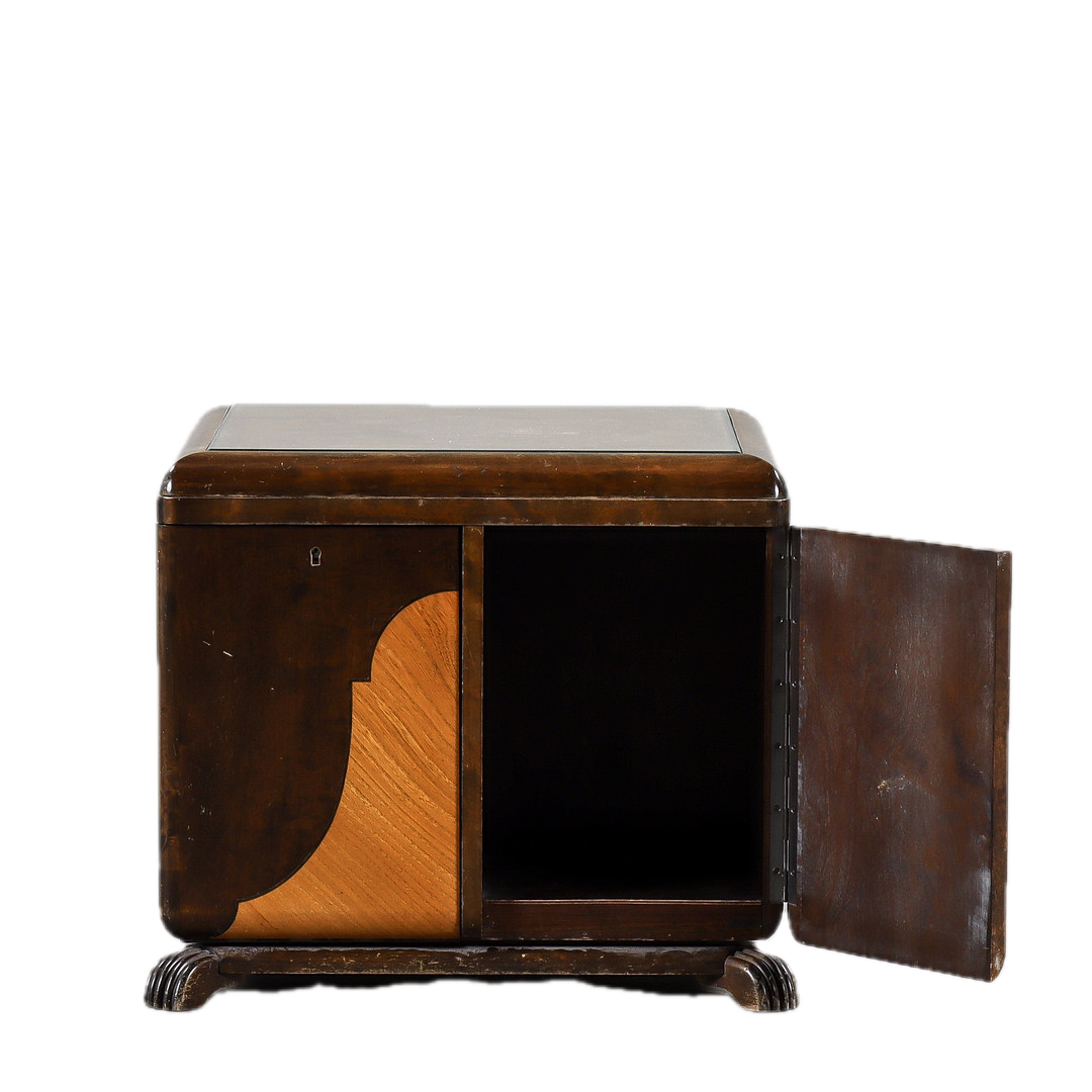 1930s Swedish : small contrasting birchwood smoking table w/intarsia