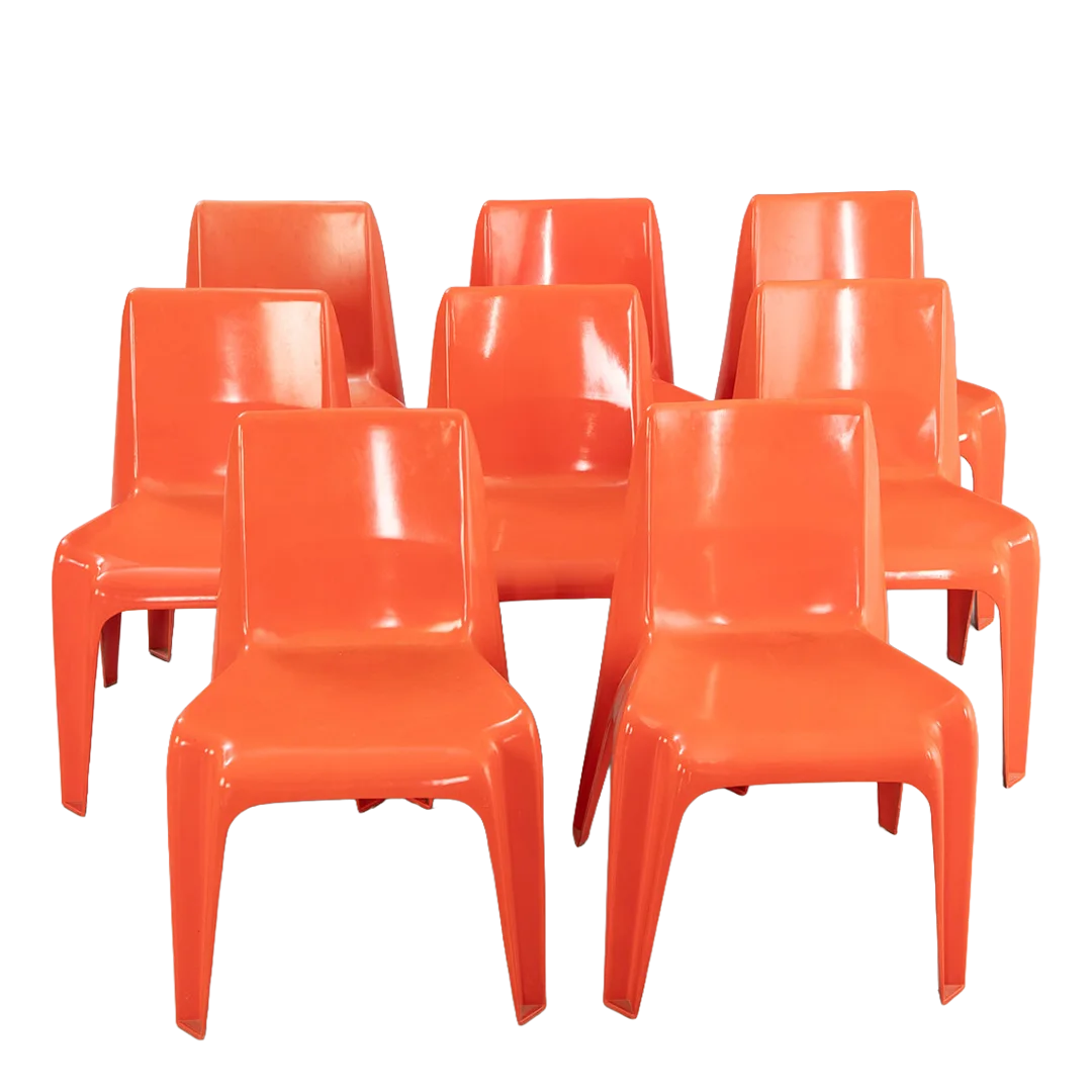 1960s Helmut Bätzner : orange plastic Model B1171 dining chair, Germany