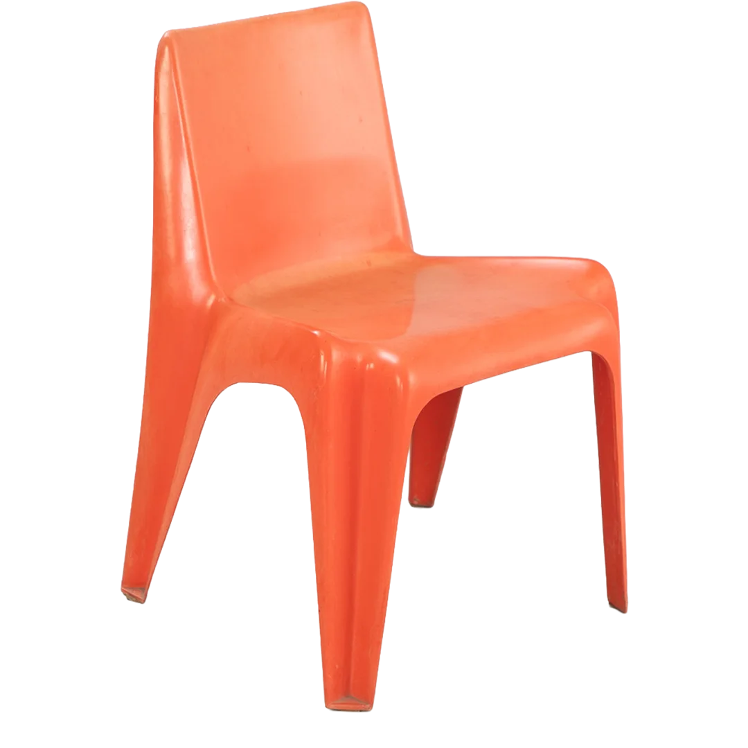 1960s Helmut Bätzner : orange plastic Model B1171 dining chair, Germany