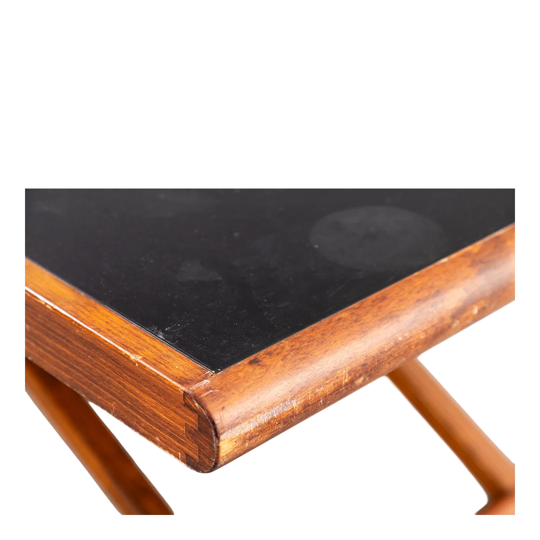 1970 Hyllinge Möbler : adjustable teak coffee table w/linoleum top, Sweden