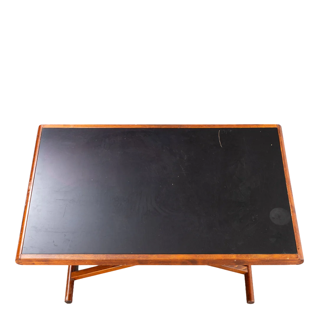 1970 Hyllinge Möbler : adjustable teak coffee table w/linoleum top, Sweden