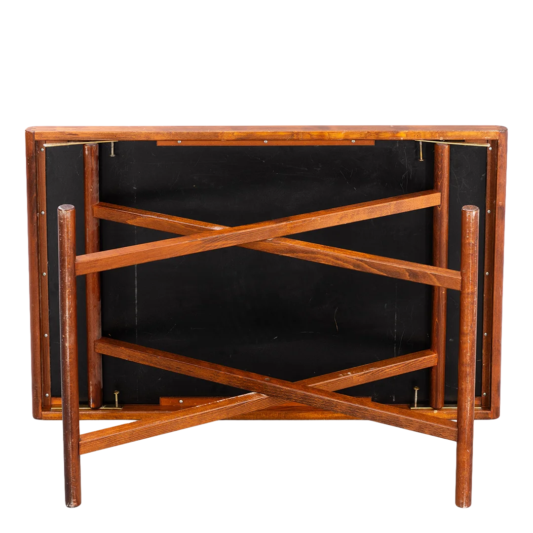 1970 Hyllinge Möbler : adjustable teak coffee table w/linoleum top, Sweden
