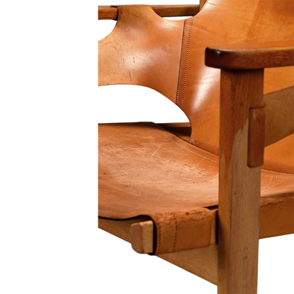 1950s Carl-Axel Acking : "Trienna" saddle leather & oak armchair