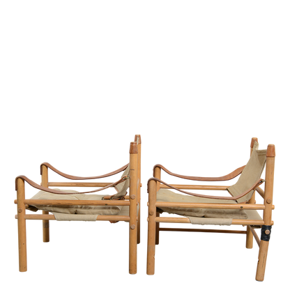 1960s Arne Norell : pair canvas Sirocco safari chairs w/table