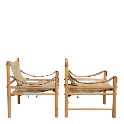 1960s Arne Norell : pair canvas Sirocco safari chairs w/table