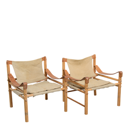 1960s Arne Norell : pair canvas Sirocco safari chairs w/table