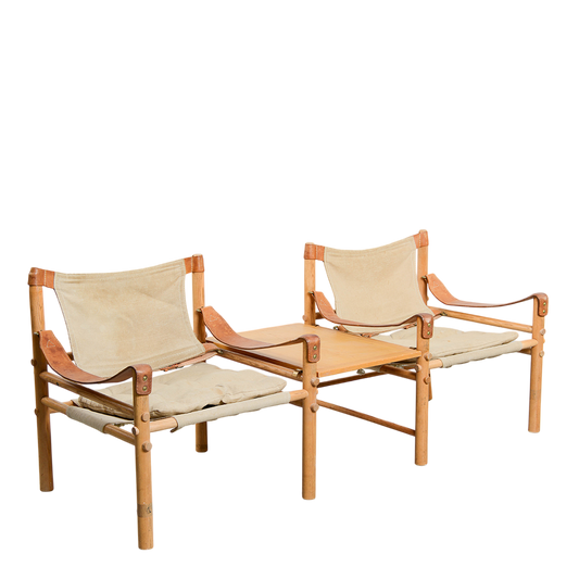 1960s Arne Norell : pair canvas Sirocco safari chairs w/table