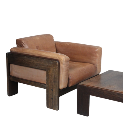 1970s Tobia and Afra Scarpa : brown leather "Bastiano" lounge chair