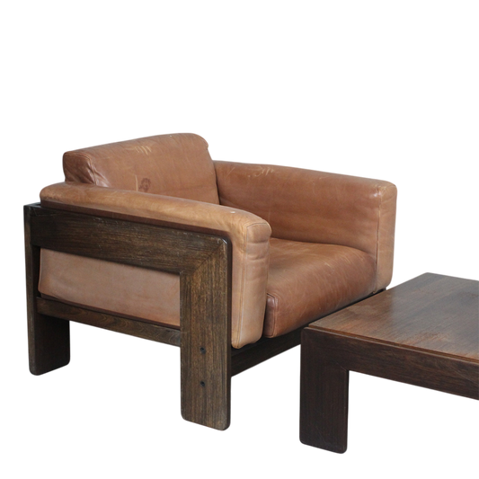 1970s Tobia and Afra Scarpa : brown leather "Bastiano" lounge chair
