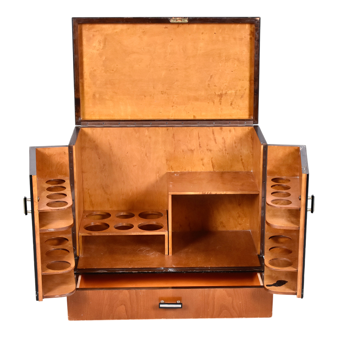 1940 European : Art Deco influenced birch/elm bar cabinet